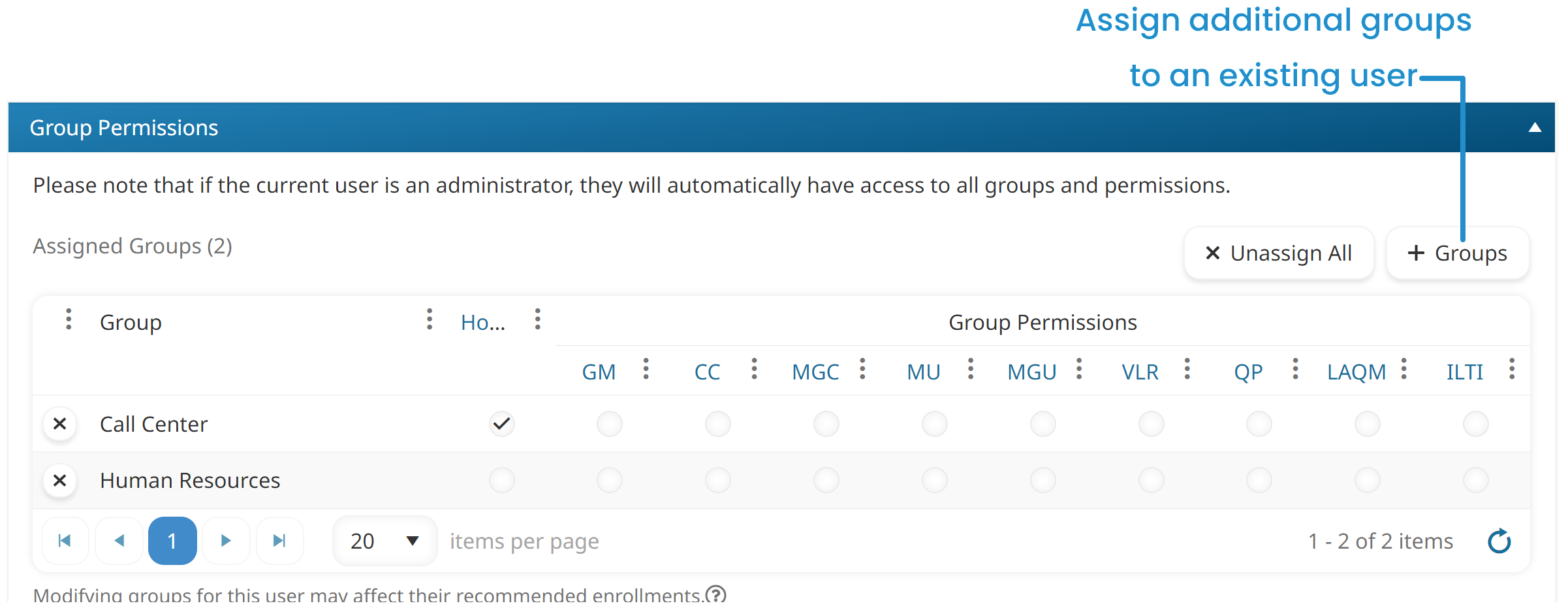 User: Group Permissions - Settings: Users